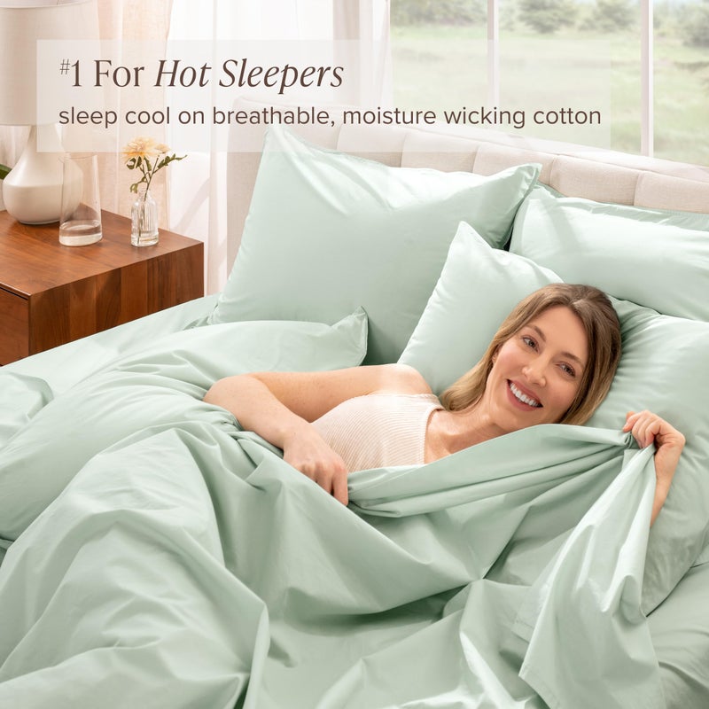 Bare Home 100% Organic Cotton Queen Sheet Set - Crisp Percale Weave - Lightweight & Breathable - Bedding Sheets & Pillowcases (Queen, Willow) - Image 4